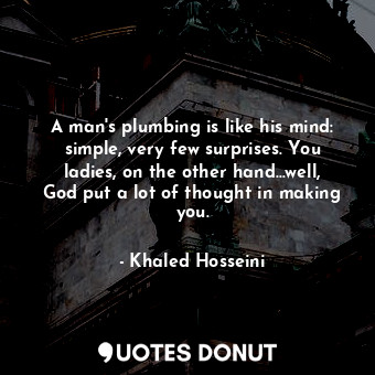  A man's plumbing is like his mind: simple, very few surprises. You ladies, on th... - Khaled Hosseini - Quotes Donut
