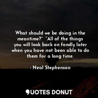  What should we be doing in the meantime?”  “All of the things you will look back... - Neal Stephenson - Quotes Donut
