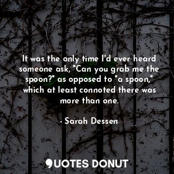 It was the only time I'd ever heard someone ask, "Can you grab me the spoon?" as opposed to "a spoon," which at least connoted there was more than one.