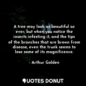  A tree may look as beautiful as ever; but when you notice the insects infesting ... - Arthur Golden - Quotes Donut