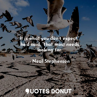  It is what you don’t expect,” he’d said, “that most needs looking for.... - Neal Stephenson - Quotes Donut