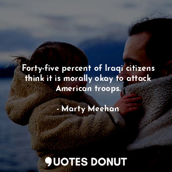  Forty-five percent of Iraqi citizens think it is morally okay to attack American... - Marty Meehan - Quotes Donut