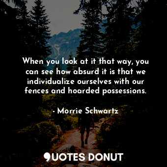  When you look at it that way, you can see how absurd it is that we individualize... - Morrie Schwartz - Quotes Donut