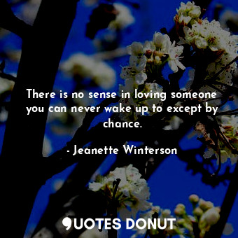  There is no sense in loving someone you can never wake up to except by chance.... - Jeanette Winterson - Quotes Donut