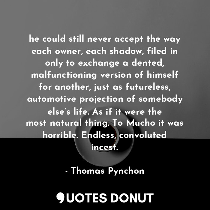 he could still never accept the way each owner, each shadow, filed in only to ex... - Thomas Pynchon - Quotes Donut