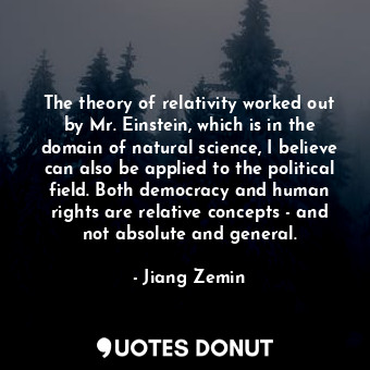 The theory of relativity worked out by Mr. Einstein, which is in the domain of natural science, I believe can also be applied to the political field. Both democracy and human rights are relative concepts - and not absolute and general.