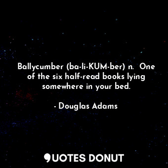 Ballycumber (ba-li-KUM-ber) n.  One of the six half-read books lying somewhere in your bed.