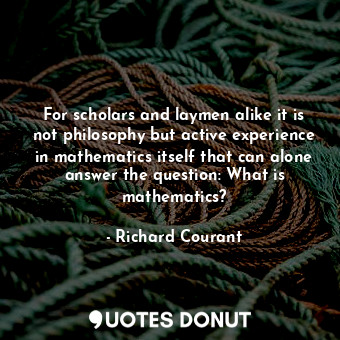 For scholars and laymen alike it is not philosophy but active experience in mathematics itself that can alone answer the question: What is mathematics?
