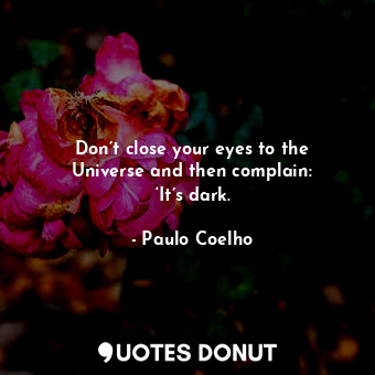  Don’t close your eyes to the Universe and then complain: ‘It’s dark.... - Paulo Coelho - Quotes Donut