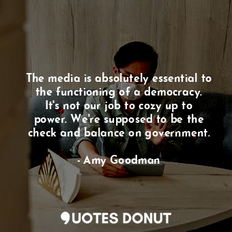 The media is absolutely essential to the functioning of a democracy. It&#39;s not our job to cozy up to power. We&#39;re supposed to be the check and balance on government.