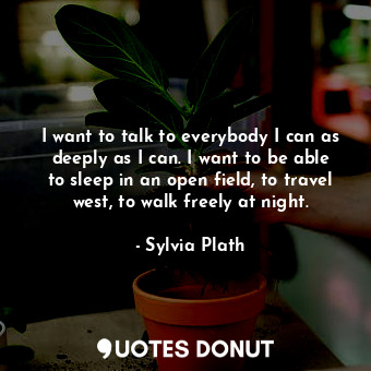  I want to talk to everybody I can as deeply as I can. I want to be able to sleep... - Sylvia Plath - Quotes Donut