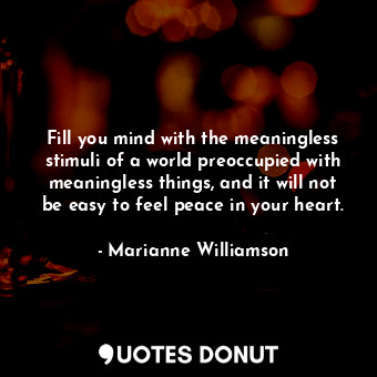 Fill you mind with the meaningless stimuli of a world preoccupied with meaningless things, and it will not be easy to feel peace in your heart.