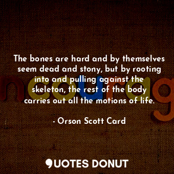 The bones are hard and by themselves seem dead and stony, but by rooting into and pulling against the skeleton, the rest of the body carries out all the motions of life.