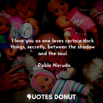  I love you as one loves certain dark things, secretly, between the shadow and th... - Pablo Neruda - Quotes Donut