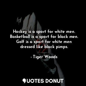 Hockey is a sport for white men. Basketball is a sport for black men. Golf is a sport for white men dressed like black pimps.