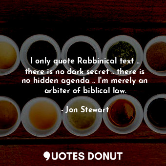  I only quote Rabbinical text .. there is no dark secret .. there is no hidden ag... - Jon Stewart - Quotes Donut