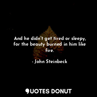  And he didn't get tired or sleepy, for the beauty burned in him like fire.... - John Steinbeck - Quotes Donut