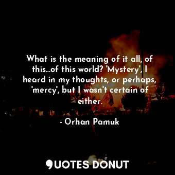  What is the meaning of it all, of this...of this world? 'Mystery', I heard in my... - Orhan Pamuk - Quotes Donut