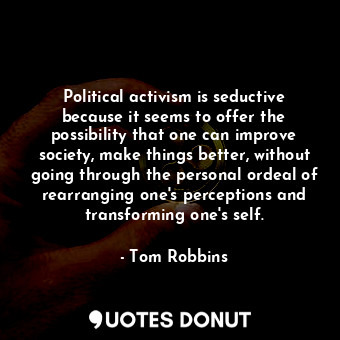 Political activism is seductive because it seems to offer the possibility that one can improve society, make things better, without going through the personal ordeal of rearranging one's perceptions and transforming one's self.