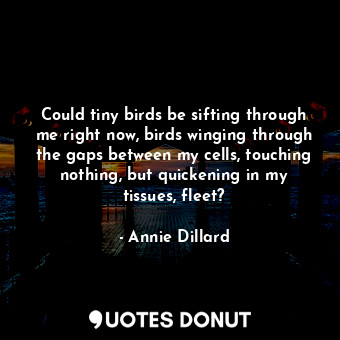  Could tiny birds be sifting through me right now, birds winging through the gaps... - Annie Dillard - Quotes Donut