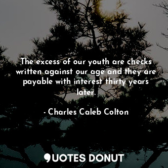  The excess of our youth are checks written against our age and they are payable ... - Charles Caleb Colton - Quotes Donut