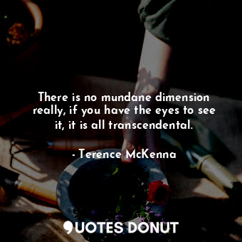  There is no mundane dimension really, if you have the eyes to see it, it is all ... - Terence McKenna - Quotes Donut