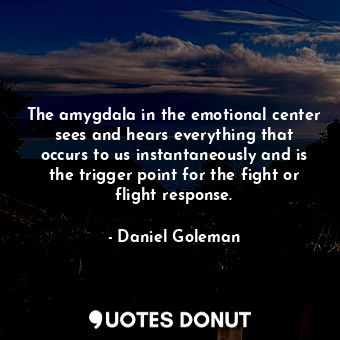 The amygdala in the emotional center sees and hears everything that occurs to us instantaneously and is the trigger point for the fight or flight response.
