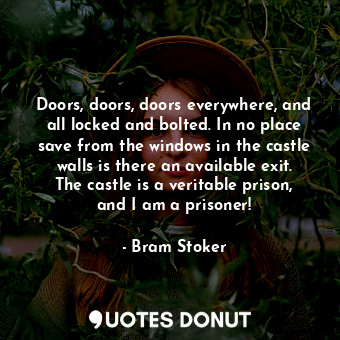 Doors, doors, doors everywhere, and all locked and bolted. In no place save from the windows in the castle walls is there an available exit. The castle is a veritable prison, and I am a prisoner!