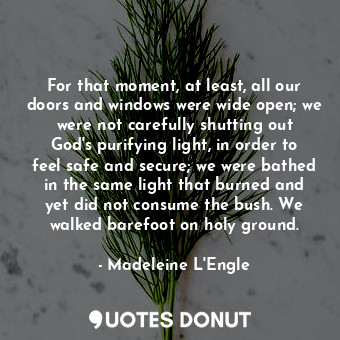  For that moment, at least, all our doors and windows were wide open; we were not... - Madeleine L&#039;Engle - Quotes Donut