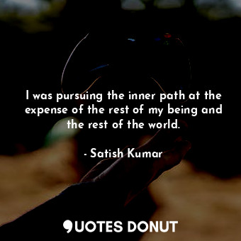 I was pursuing the inner path at the expense of the rest of my being and the rest of the world.
