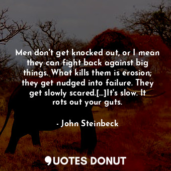 Men don't get knocked out, or I mean they can fight back against big things. What kills them is erosion; they get nudged into failure. They get slowly scared.[...]It's slow. It rots out your guts.