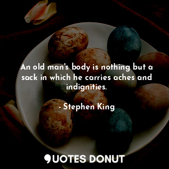  An old man's body is nothing but a sack in which he carries aches and indignitie... - Stephen King - Quotes Donut