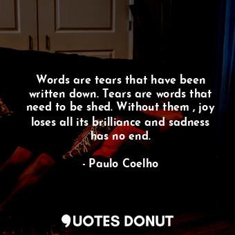 Words are tears that have been written down. Tears are words that need to be shed. Without them , joy loses all its brilliance and sadness has no end.