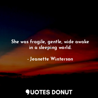  She was fragile, gentle, wide awake in a sleeping world.... - Jeanette Winterson - Quotes Donut