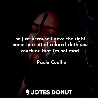  So just because I gave the right name to a bit of colored cloth you conclude tha... - Paulo Coelho - Quotes Donut