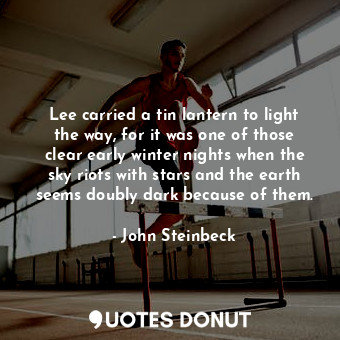 Lee carried a tin lantern to light the way, for it was one of those clear early winter nights when the sky riots with stars and the earth seems doubly dark because of them.