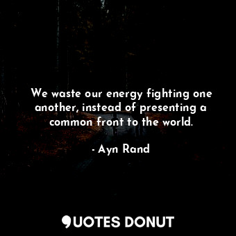 We waste our energy fighting one another, instead of presenting a common front to the world.