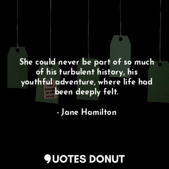  She could never be part of so much of his turbulent history, his youthful advent... - Jane Hamilton - Quotes Donut