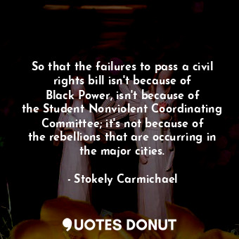 So that the failures to pass a civil rights bill isn&#39;t because of Black Power, isn&#39;t because of the Student Nonviolent Coordinating Committee; it&#39;s not because of the rebellions that are occurring in the major cities.