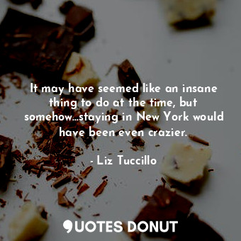  It may have seemed like an insane thing to do at the time, but somehow...staying... - Liz Tuccillo - Quotes Donut