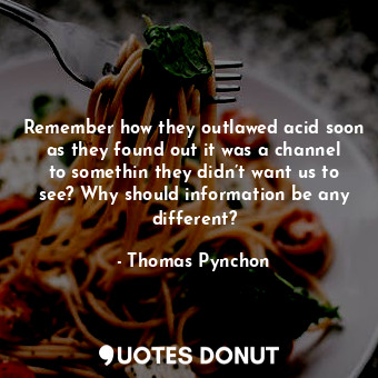  Remember how they outlawed acid soon as they found out it was a channel to somet... - Thomas Pynchon - Quotes Donut