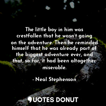  The little boy in him was crestfallen that he wasn’t going on the adventure. The... - Neal Stephenson - Quotes Donut