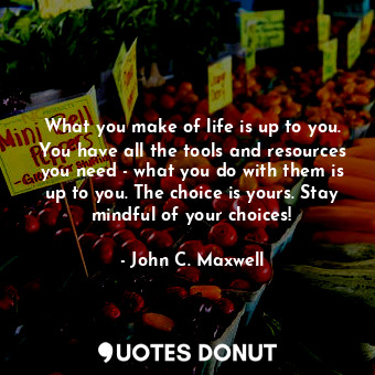 What you make of life is up to you. You have all the tools and resources you need - what you do with them is up to you. The choice is yours. Stay mindful of your choices!