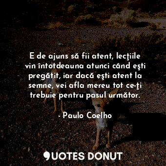  E de ajuns să fii atent, lecţiile vin întotdeauna atunci când eşti pregătit, iar... - Paulo Coelho - Quotes Donut