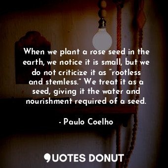  When we plant a rose seed in the earth, we notice it is small, but we do not cri... - Paulo Coelho - Quotes Donut