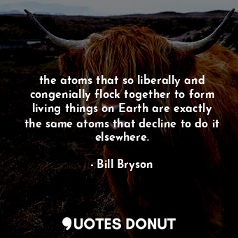  the atoms that so liberally and congenially flock together to form living things... - Bill Bryson - Quotes Donut