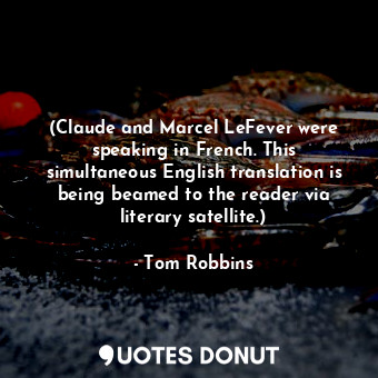 (Claude and Marcel LeFever were speaking in French. This simultaneous English translation is being beamed to the reader via literary satellite.)