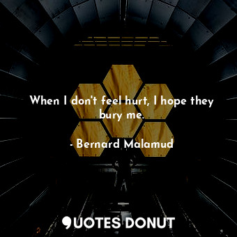  When I don't feel hurt, I hope they bury me.... - Bernard Malamud - Quotes Donut