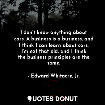 I don&#39;t know anything about cars. A business is a business, and I think I can learn about cars. I&#39;m not that old, and I think the business principles are the same.