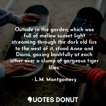  Outside in the garden, which was full of mellow sunset light streaming through t... - L.M. Montgomery - Quotes Donut